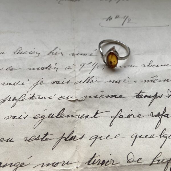 Bague ambre et argent vintage – Image 3