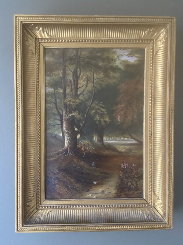 Paysage de forêt, huile sur toile, 19 eme