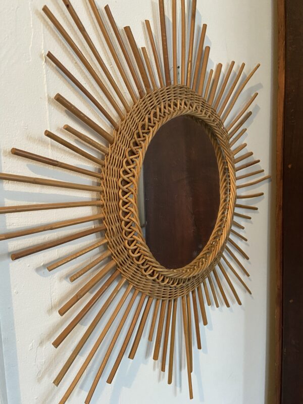 Miroir soleil en rotin vintage