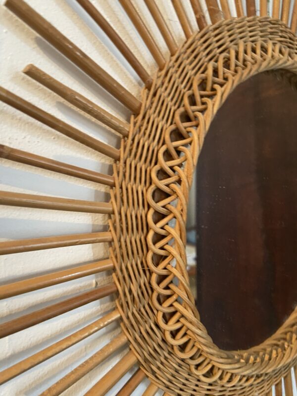 Miroir soleil en rotin vintage – Image 2