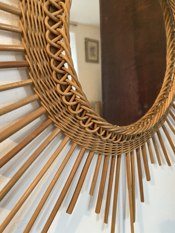Miroir soleil en rotin vintage – Image 4
