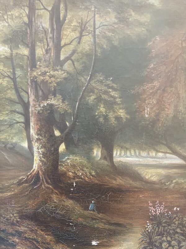 Paysage de forêt, huile sur toile, 19 eme – Image 2