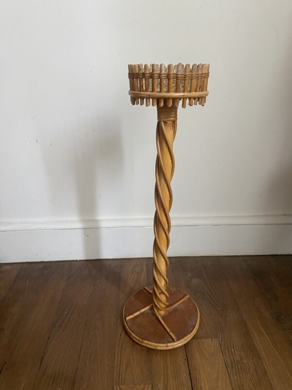 Cendrier sur pied en rotin vintage