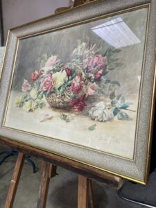 Panier de roses, aquarelle, années 50