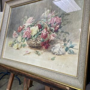 Panier de roses, aquarelle, années 50