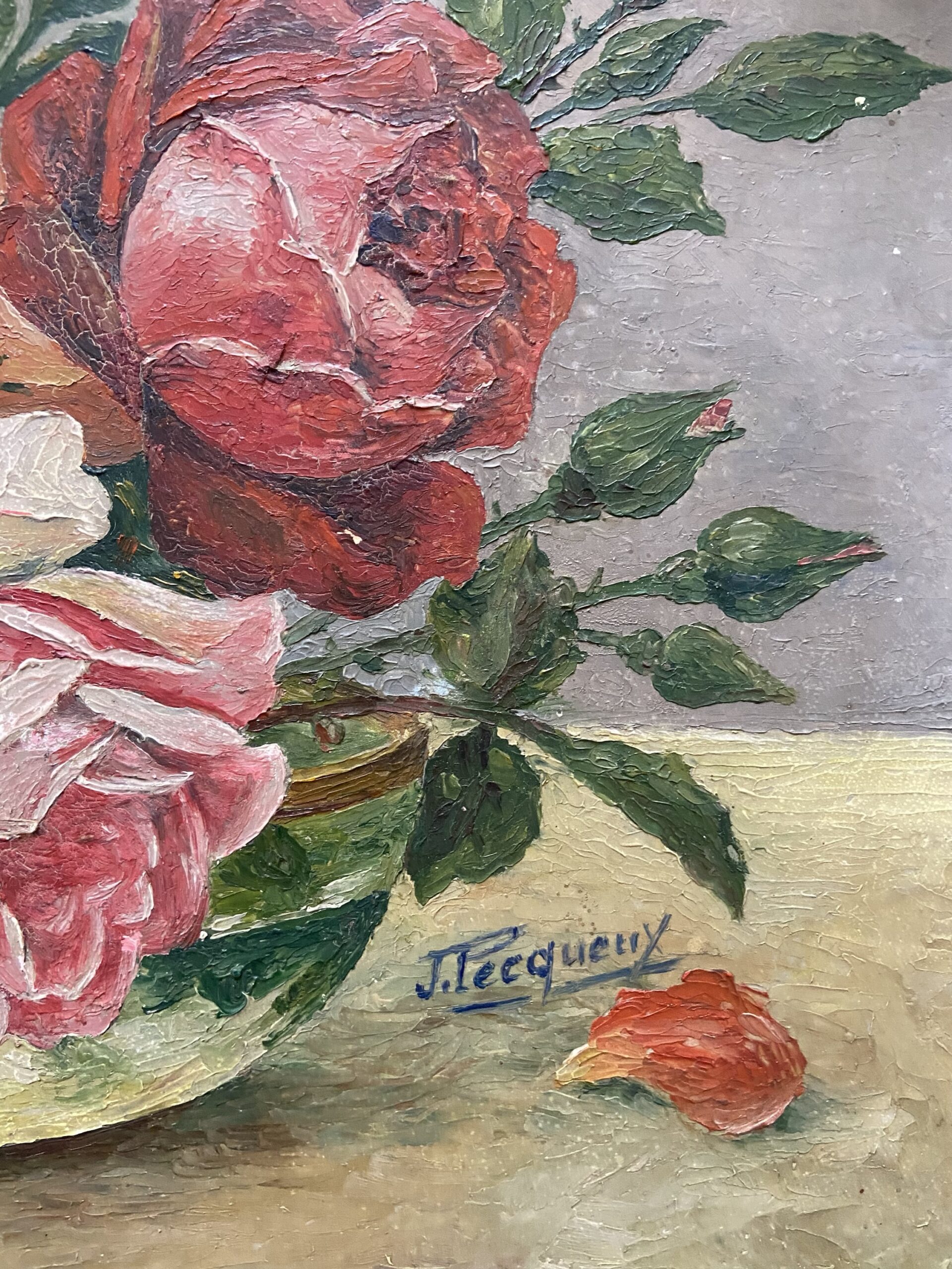 Nature morte, roses, huile sur carton – Image 2
